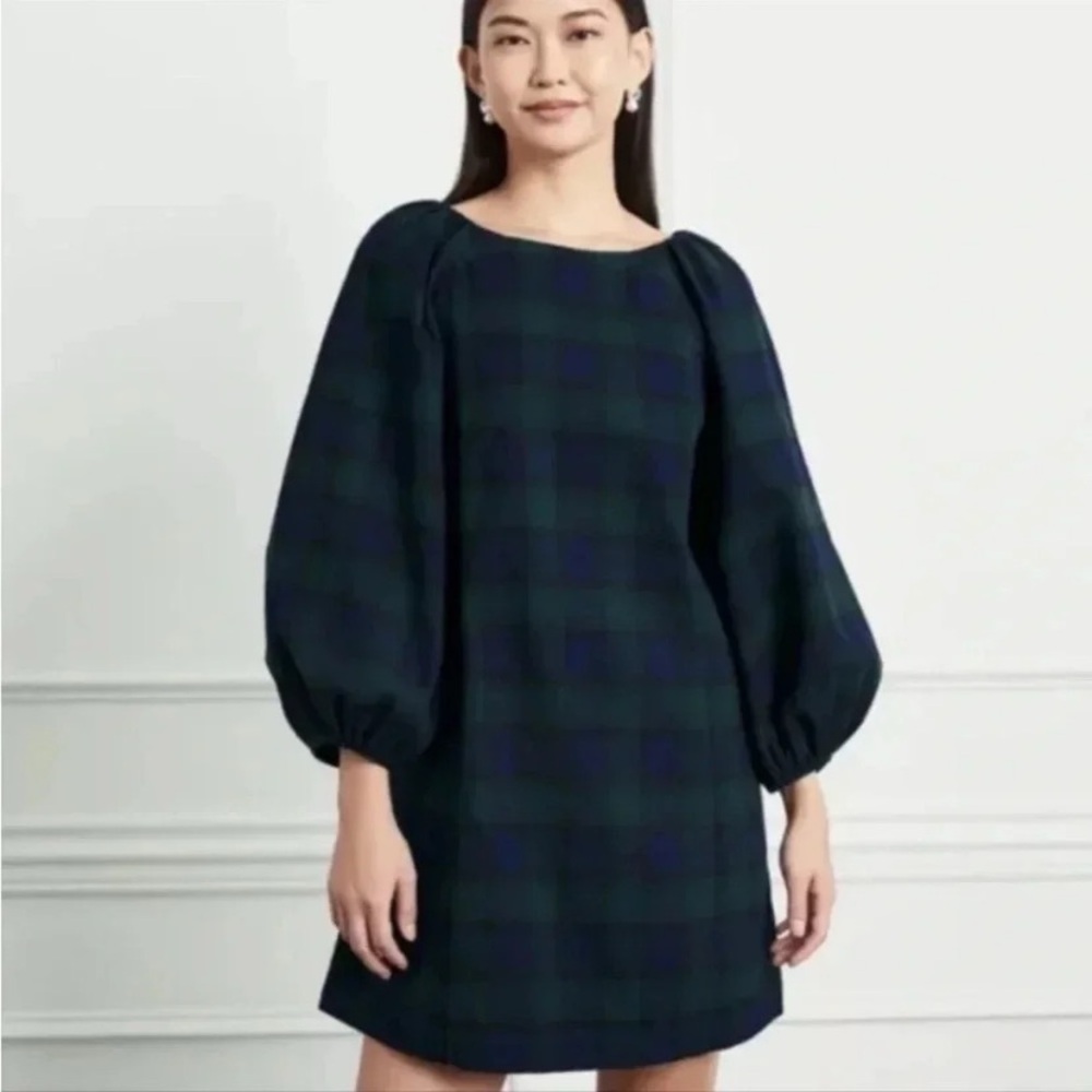 Hill House Araminta Dress Blackwatch Tartan Green Blue Plaid Sz XS Stewart Plaid